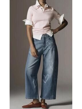 Pilcro The Kenna Mid-Rise Heritage Barrel Jeans Icon Heart Edition Size 27